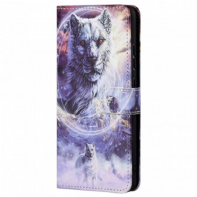 Flip Case voor Xiaomi Redmi Note 11 Pro / 11 Pro 5G Wolf In De Winter Met Sleutelkoord