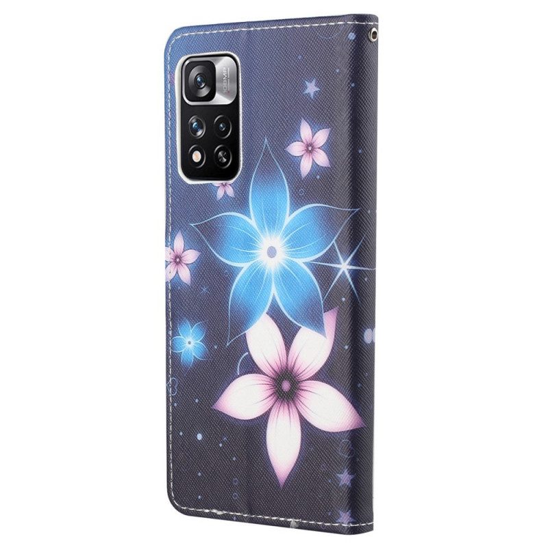 Folio-hoesje voor Xiaomi Redmi Note 11 Pro / 11 Pro 5G Met Ketting Maanband Bloemen