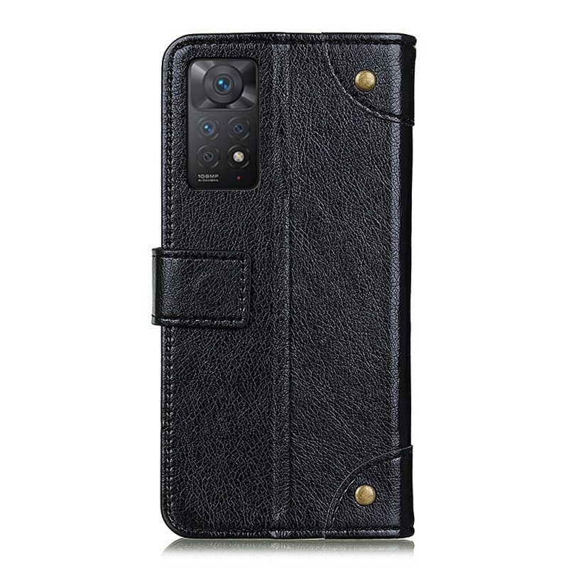 Folio-hoesje voor Xiaomi Redmi Note 11 Pro / 11 Pro 5G Stijl Nappa Lederen Vintage Klinknagels