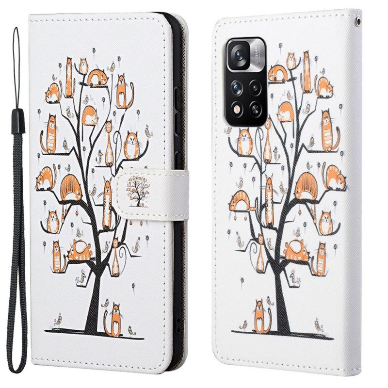 Leren Hoesje voor Xiaomi Redmi Note 11 Pro / 11 Pro 5G Met Ketting Funky Cats Met Riem