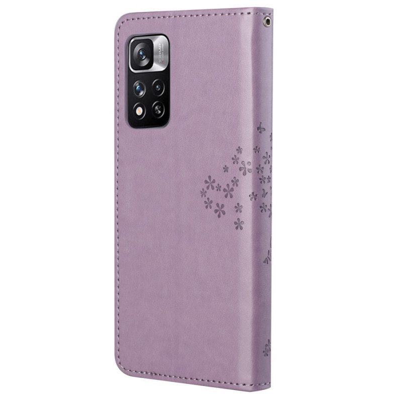 Leren Hoesje voor Xiaomi Redmi Note 11 Pro / 11 Pro 5G Met Ketting String Boom En Uilen