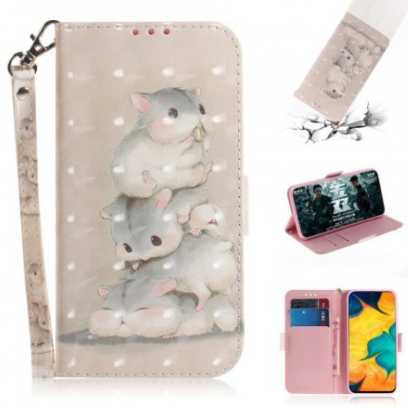 Flip Case voor Samsung Galaxy A30 Met Ketting String Hamsters