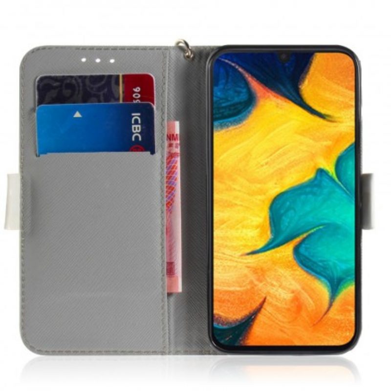 Flip Case voor Samsung Galaxy A30 Met Ketting Tomaat Op De Kat Met Een Riempje