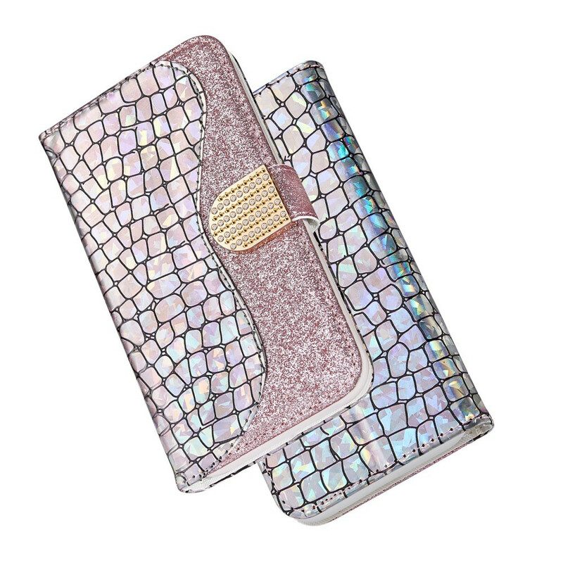 Folio-hoesje voor Samsung Galaxy A30 Krokodil Diamanten