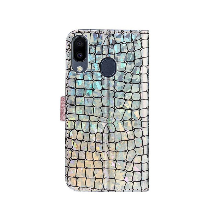 Folio-hoesje voor Samsung Galaxy A30 Krokodil Diamanten