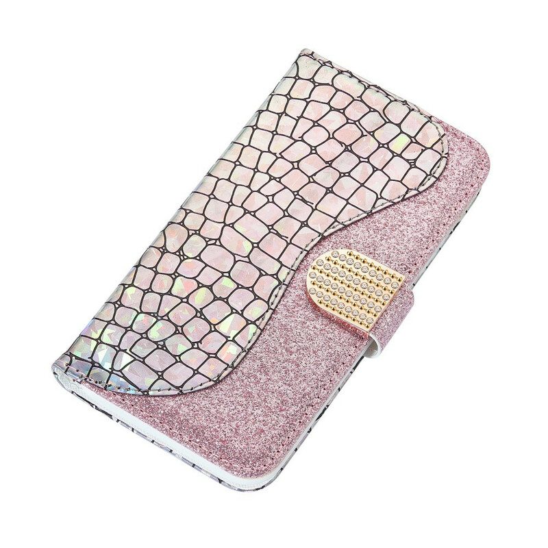 Folio-hoesje voor Samsung Galaxy A30 Krokodil Diamanten