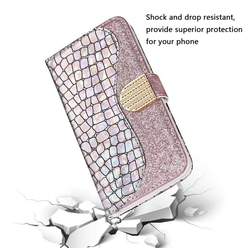 Folio-hoesje voor Samsung Galaxy A30 Krokodil Diamanten