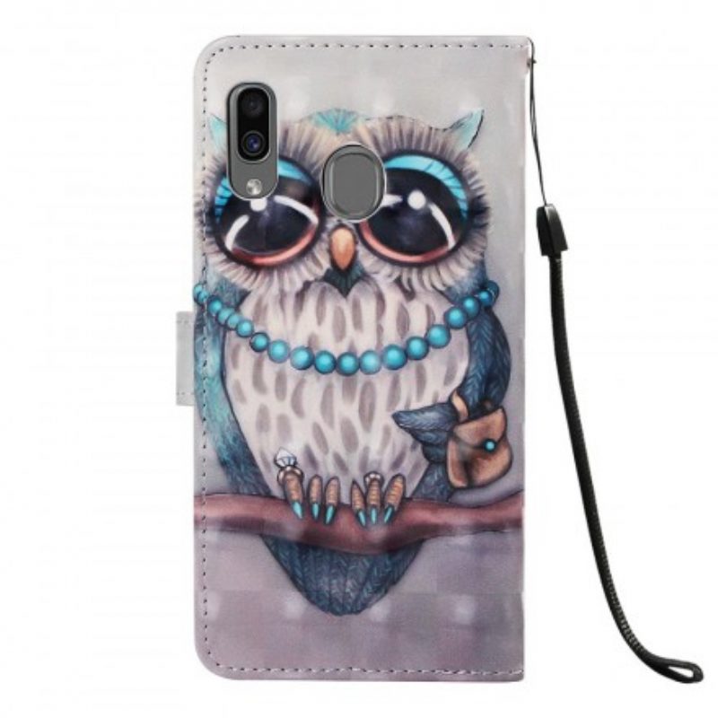 Folio-hoesje voor Samsung Galaxy A30 Met Ketting Miss Uil Met Riem