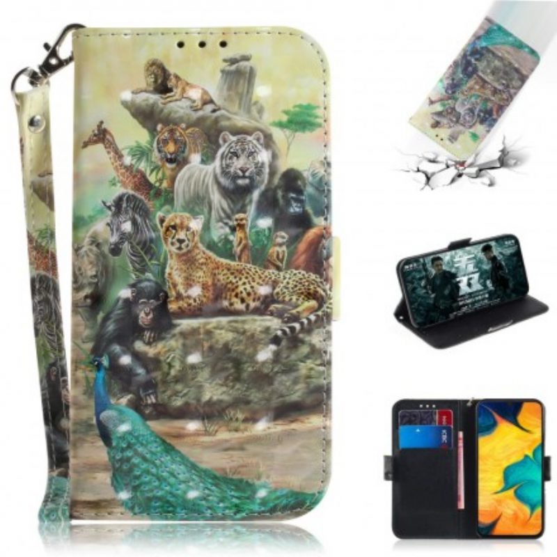 Folio-hoesje voor Samsung Galaxy A30 Met Ketting String Safari Dieren