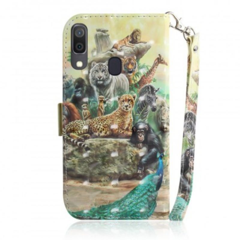 Folio-hoesje voor Samsung Galaxy A30 Met Ketting String Safari Dieren