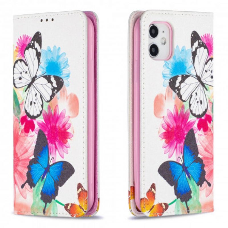 Bescherming Hoesje voor iPhone 11 Folio-hoesje Kleurrijke Vlinders