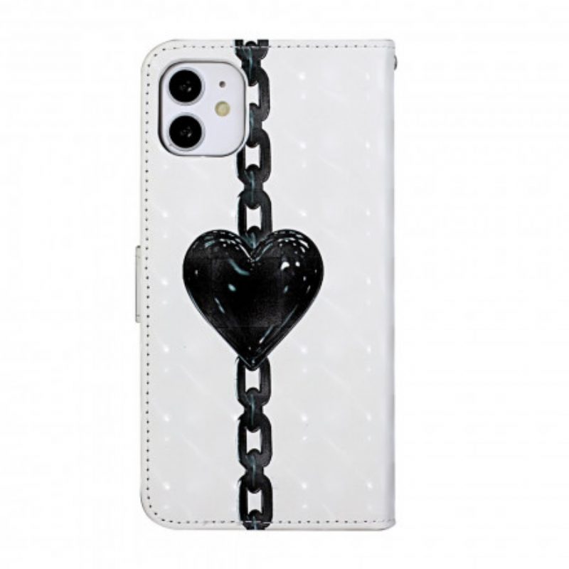 Flip Case voor iPhone 11 Met Ketting Geketend Hart Verstelbare Riem