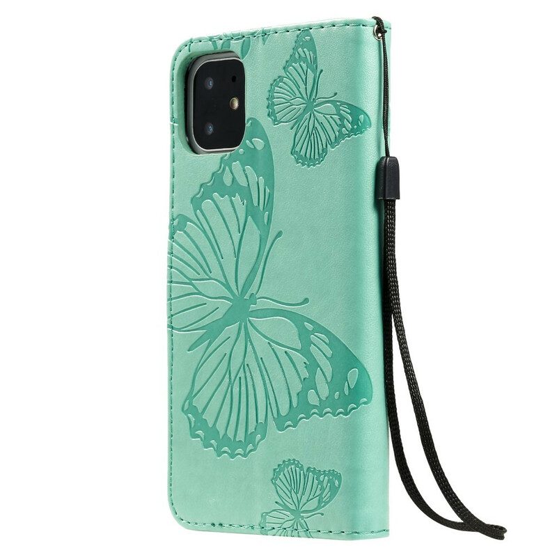 Flip Case voor iPhone 11 Met Ketting Gigantische Riemvlinders