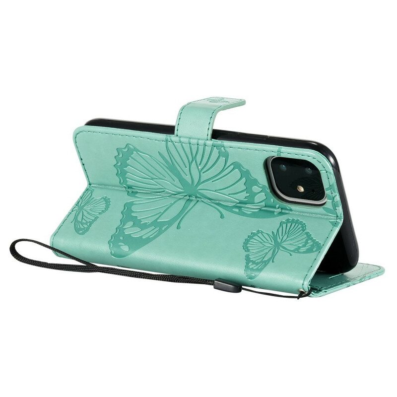 Flip Case voor iPhone 11 Met Ketting Gigantische Riemvlinders