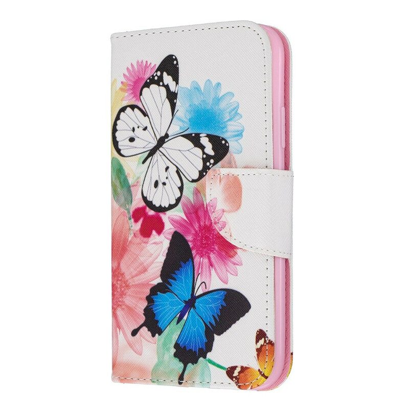 Folio-hoesje voor iPhone 11 Geschilderde Vlinders En Bloemen