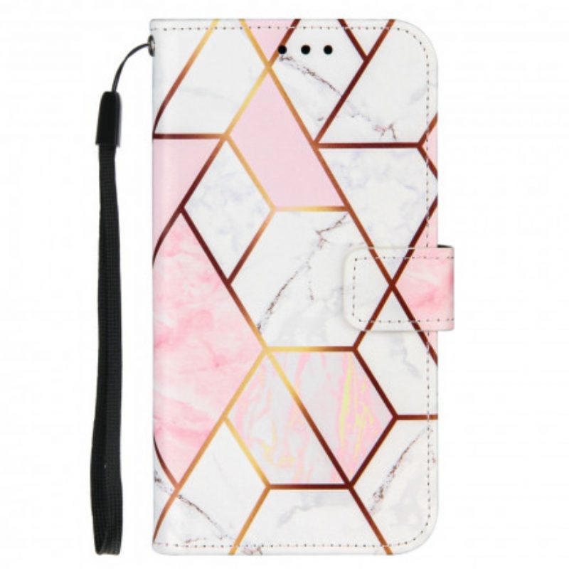 Folio-hoesje voor iPhone 11 Marmer Met Lanyard