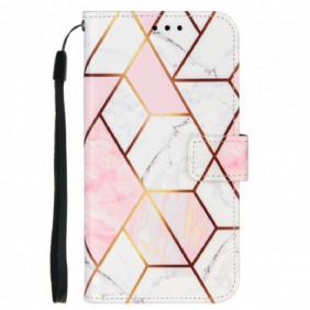 Folio-hoesje voor iPhone 11 Marmer Met Lanyard