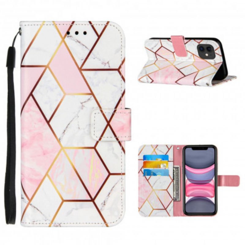 Folio-hoesje voor iPhone 11 Marmer Met Lanyard