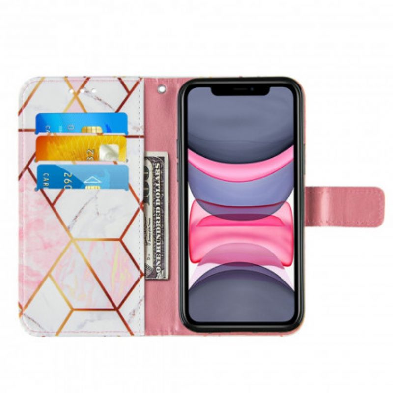 Folio-hoesje voor iPhone 11 Marmer Met Lanyard