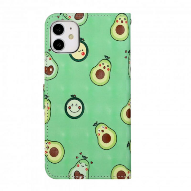 Folio-hoesje voor iPhone 11 Met Ketting Avocado Verstelbare Riem