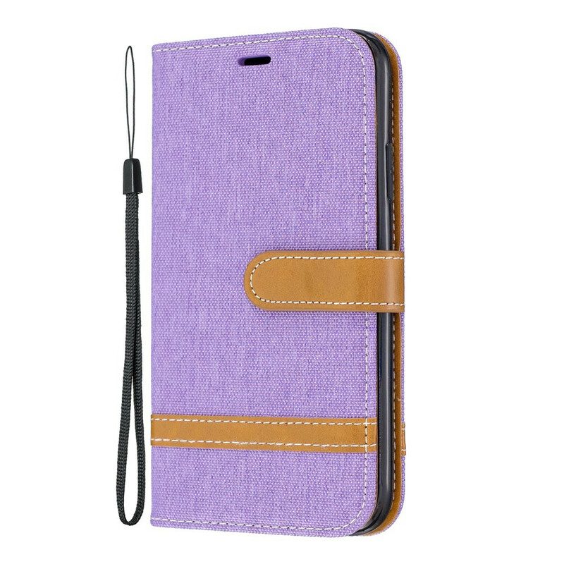 Folio-hoesje voor iPhone 11 Met Ketting Band Van Stof En Leereffect