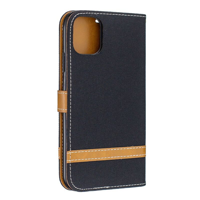 Folio-hoesje voor iPhone 11 Met Ketting Band Van Stof En Leereffect