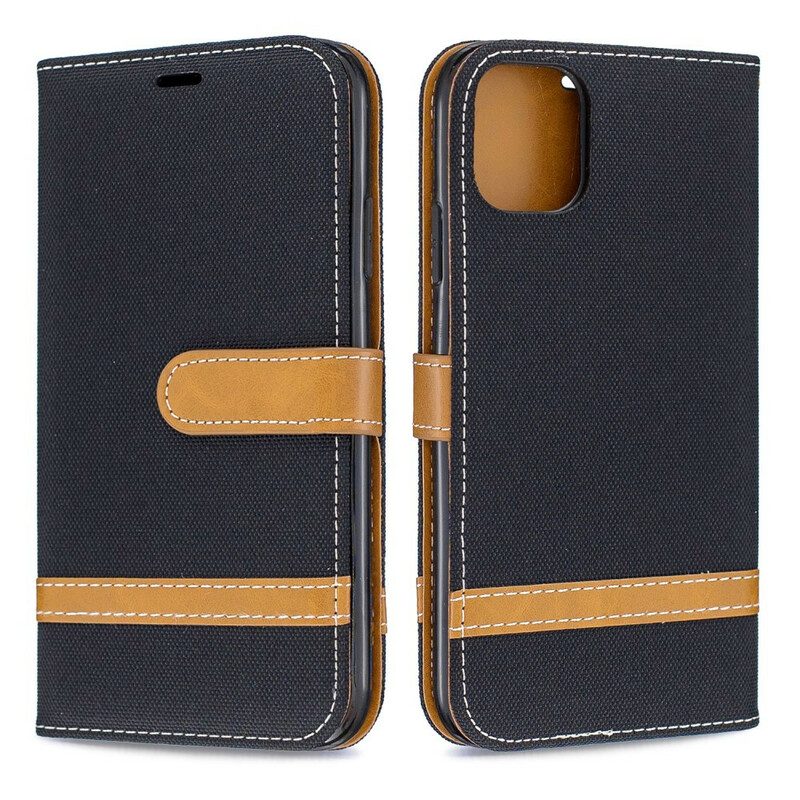 Folio-hoesje voor iPhone 11 Met Ketting Band Van Stof En Leereffect