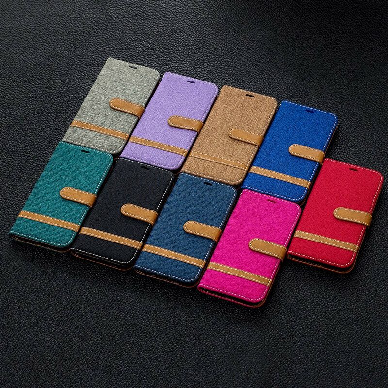 Folio-hoesje voor iPhone 11 Met Ketting Band Van Stof En Leereffect