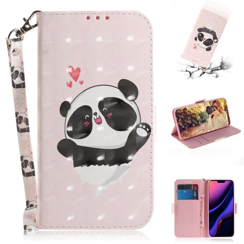 Folio-hoesje voor iPhone 11 Met Ketting Panda Love Met Sleutelkoord