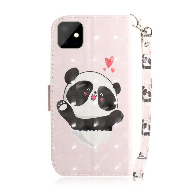 Folio-hoesje voor iPhone 11 Met Ketting Panda Love Met Sleutelkoord