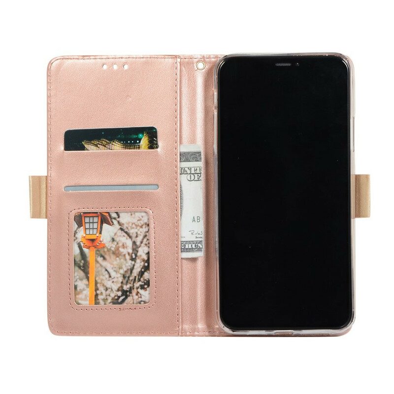 Folio-hoesje voor iPhone 11 Met Ketting Portemonnee Met Kanten Riem