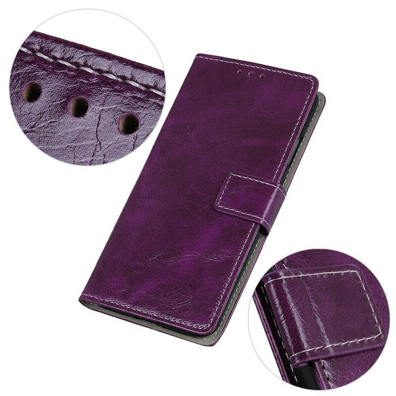 Folio-hoesje voor iPhone 11 Retro Stiksels Met Leereffect