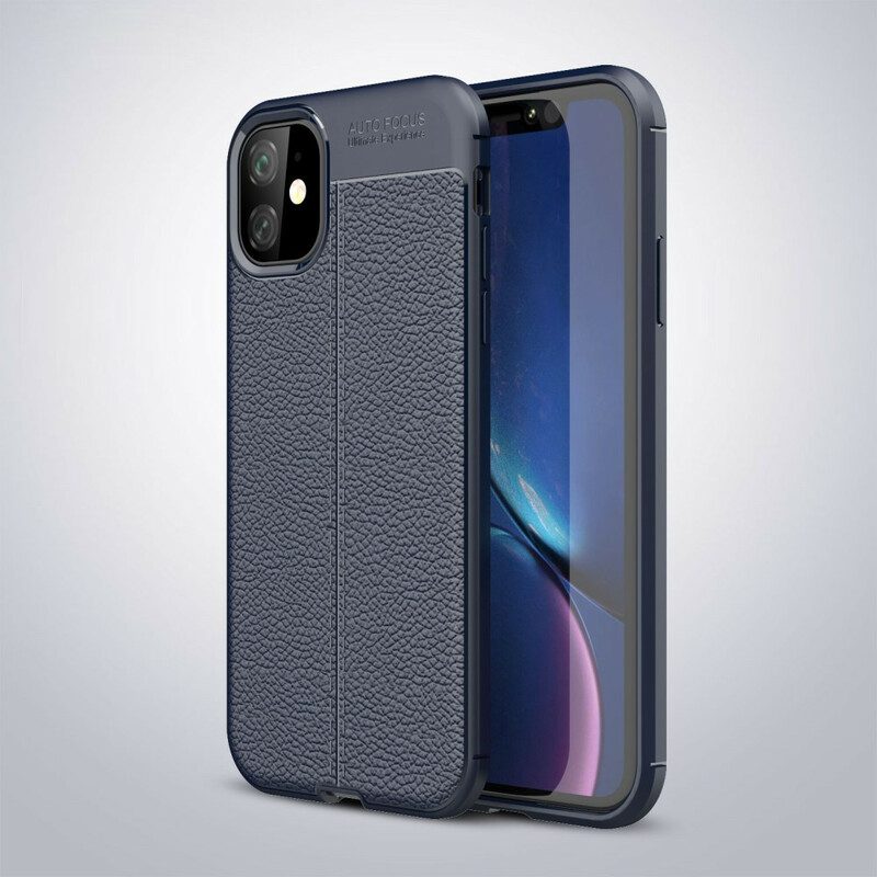 Hoesje voor iPhone 11 Dubbellijnig Litchi-leereffect