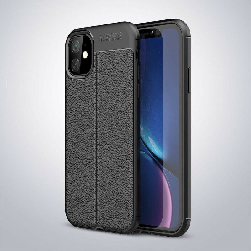 Hoesje voor iPhone 11 Dubbellijnig Litchi-leereffect