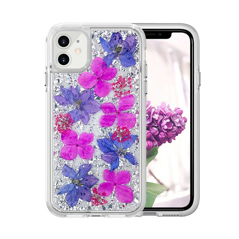 Hoesje voor iPhone 11 Luxe Gebloemde Pailletten