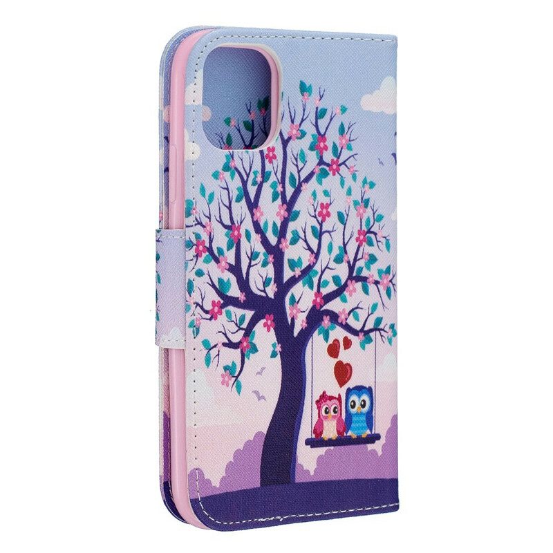 Leren Hoesje voor iPhone 11 Uilen Op De Schommel