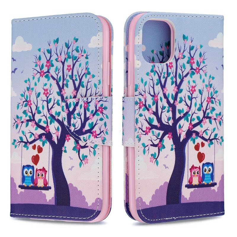 Leren Hoesje voor iPhone 11 Uilen Op De Schommel