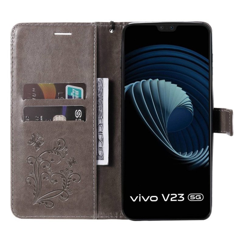 Folio-hoesje voor Vivo V23 5G Met Ketting Gigantische Riemvlinders