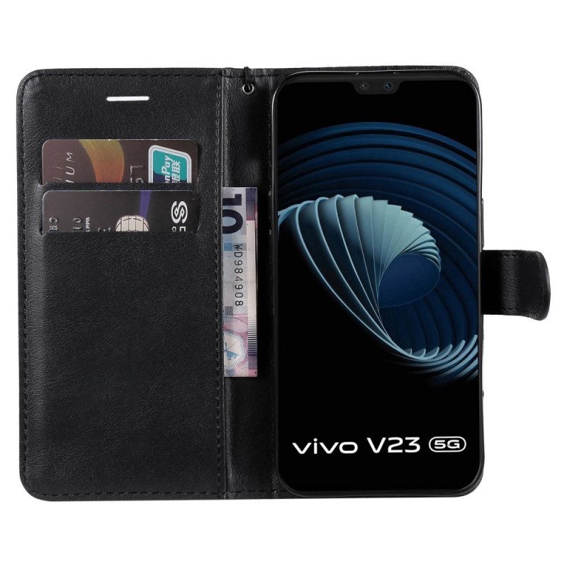 Leren Hoesje voor Vivo V23 5G Met Ketting Effen Met Bandje