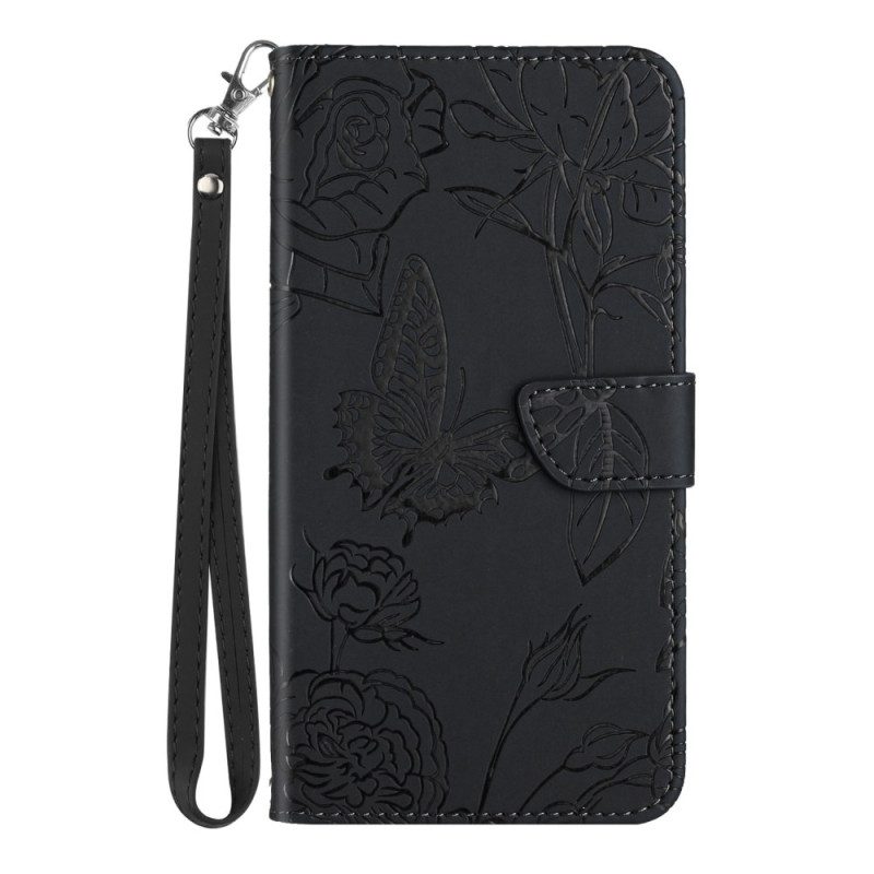 Leren Hoesje voor Vivo V23 5G Vlinder Met Lanyard