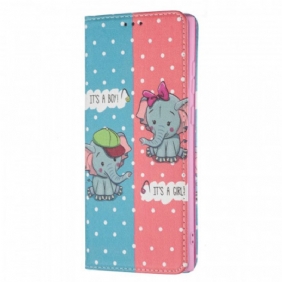 Bescherming Hoesje voor Samsung Galaxy S22 Ultra 5G Folio-hoesje Baby Olifanten