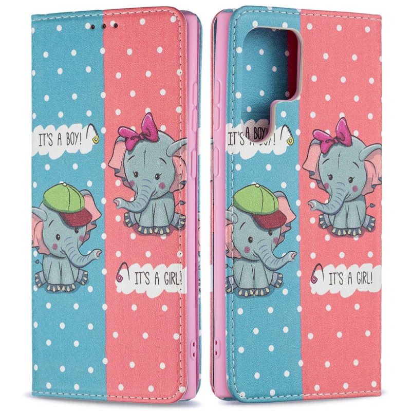 Bescherming Hoesje voor Samsung Galaxy S22 Ultra 5G Folio-hoesje Baby Olifanten