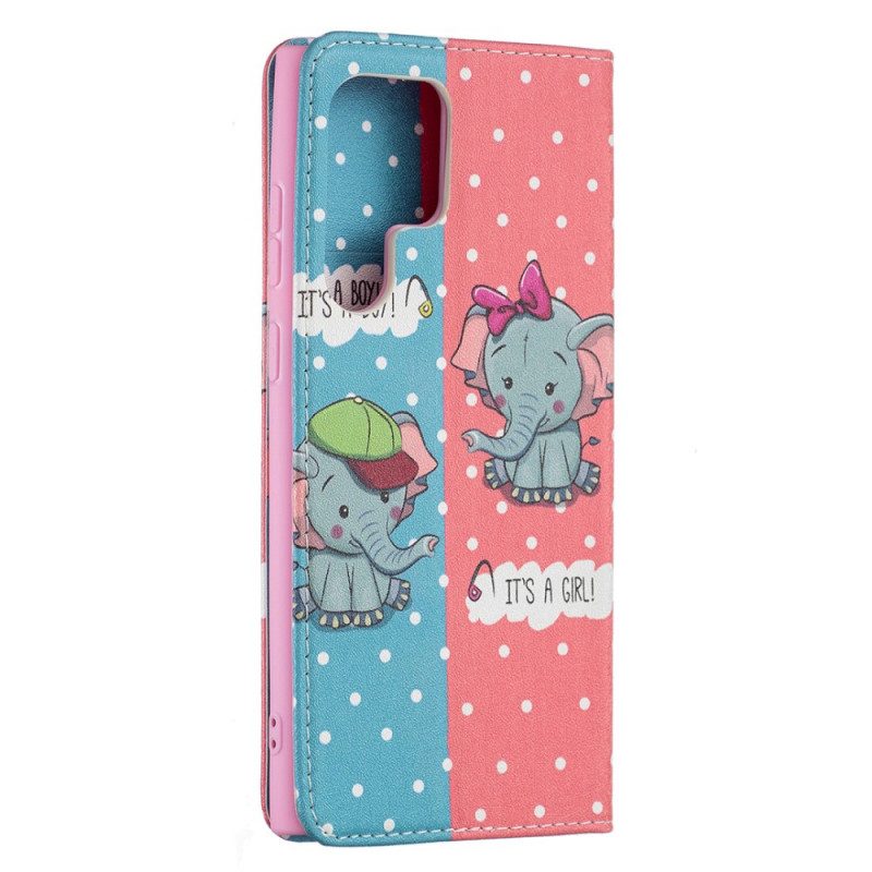 Bescherming Hoesje voor Samsung Galaxy S22 Ultra 5G Folio-hoesje Baby Olifanten