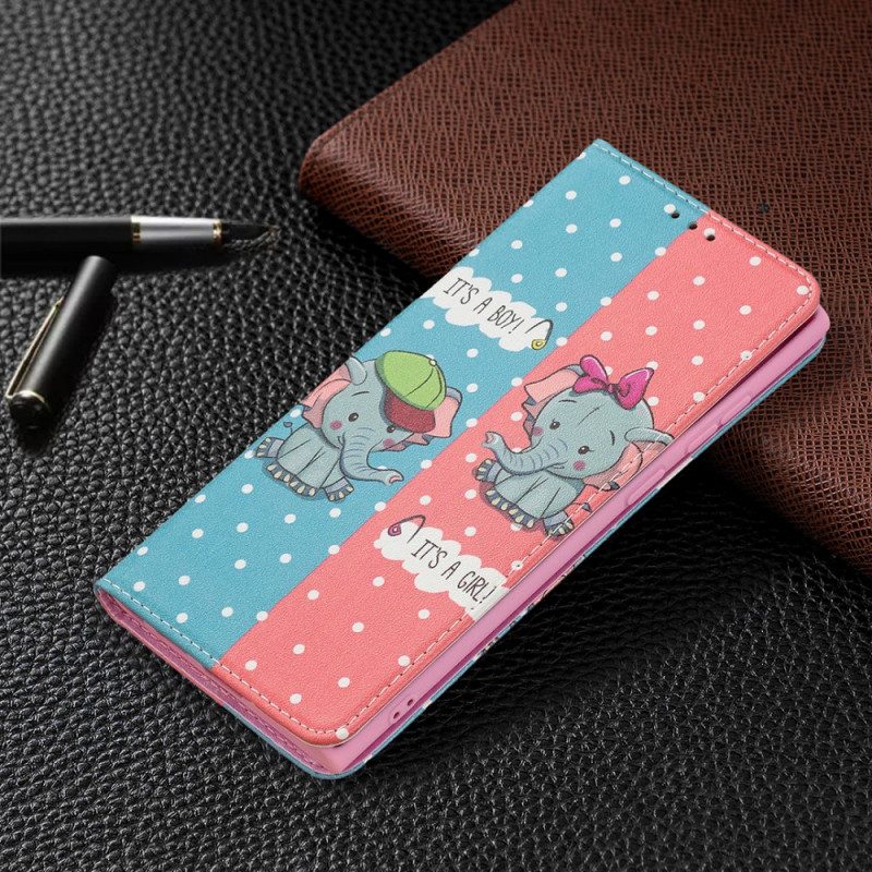 Bescherming Hoesje voor Samsung Galaxy S22 Ultra 5G Folio-hoesje Baby Olifanten