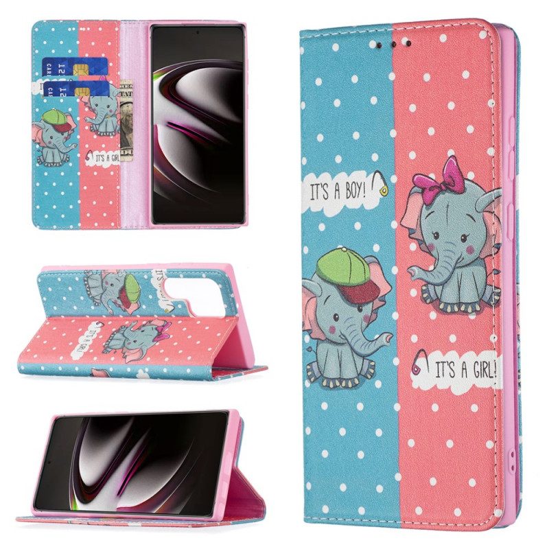 Bescherming Hoesje voor Samsung Galaxy S22 Ultra 5G Folio-hoesje Baby Olifanten