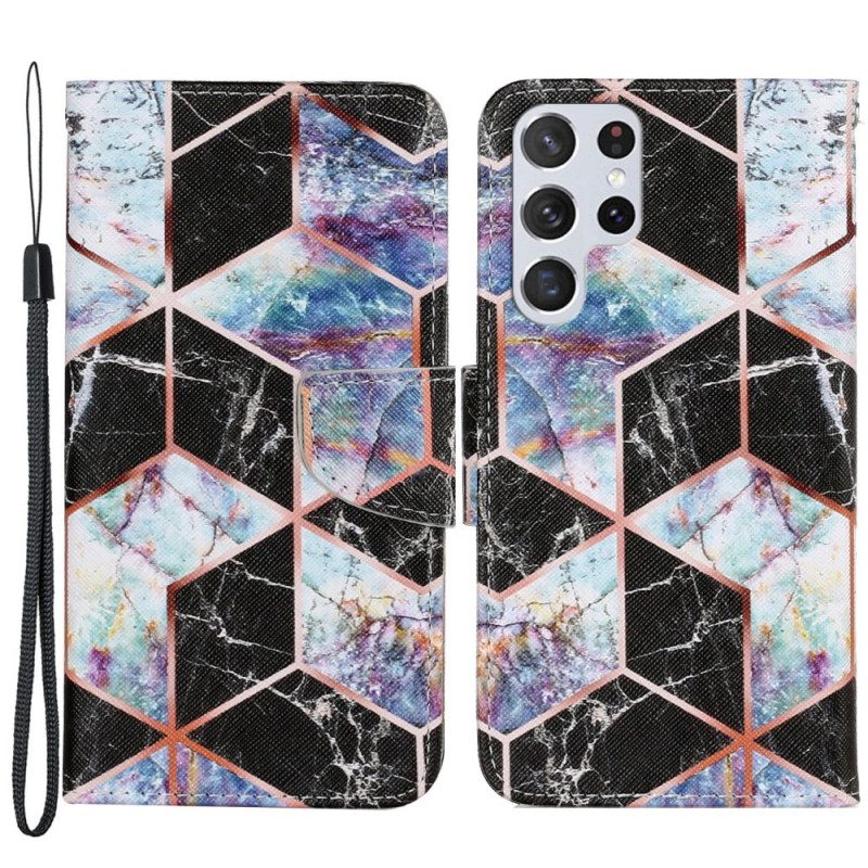 Flip Case voor Samsung Galaxy S22 Ultra 5G Geometrisch Marmer