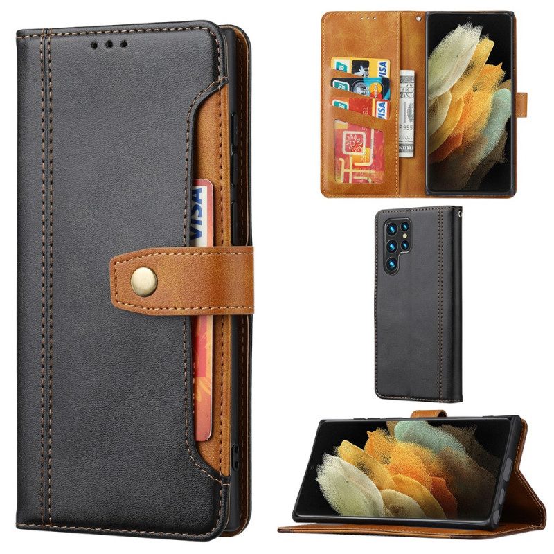 Flip Case voor Samsung Galaxy S22 Ultra 5G Kunstleer Met Riem