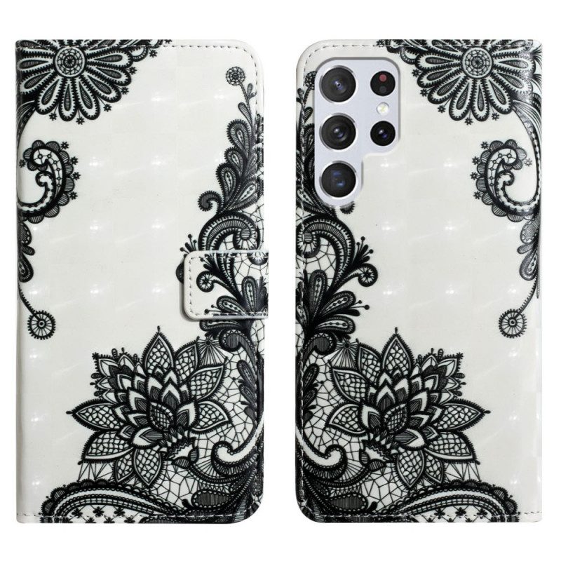 Flip Case voor Samsung Galaxy S22 Ultra 5G Met Ketting Verwijderbare Riem Veter