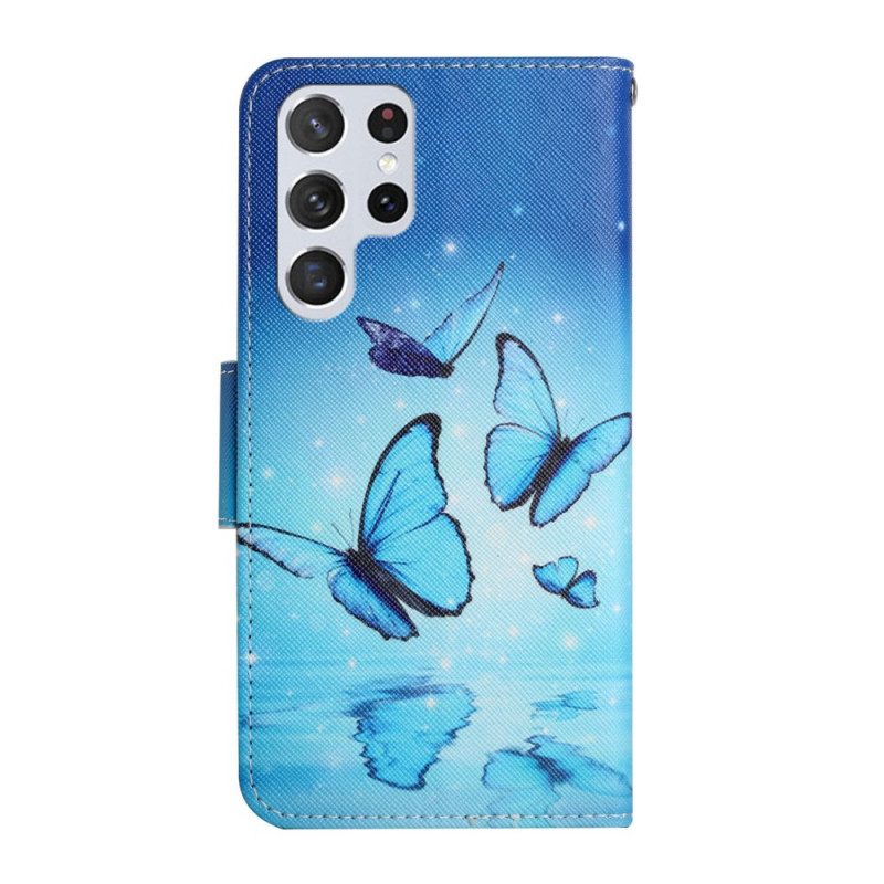 Folio-hoesje voor Samsung Galaxy S22 Ultra 5G Blauwe Vlinders