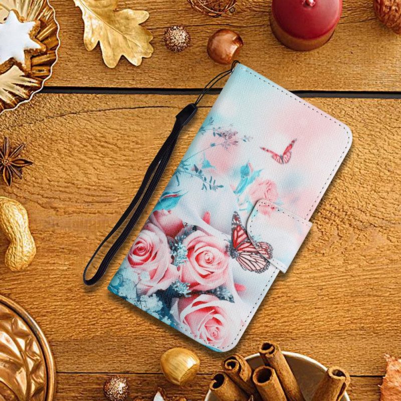 Folio-hoesje voor Samsung Galaxy S22 Ultra 5G Boeket Bloemen En Vlinders